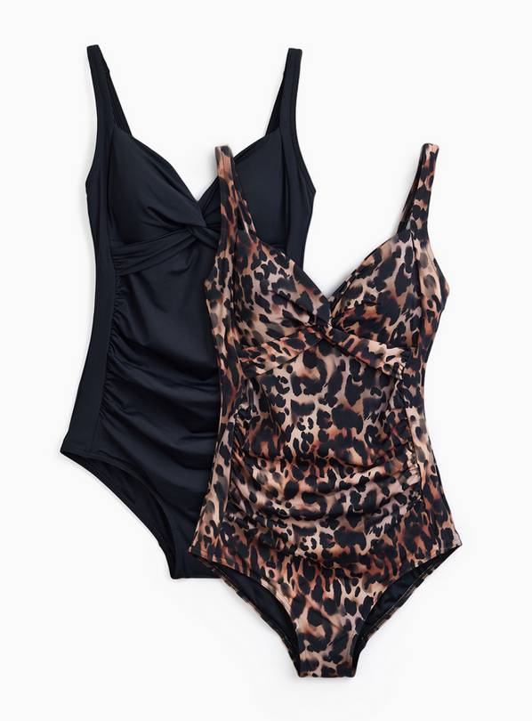 Black Animal Print Low Leg Swimsuit 2 Pack 16